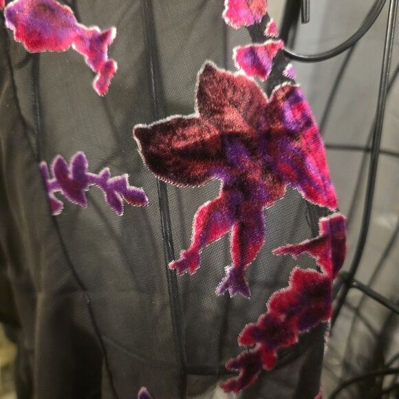 WET SEAL Sheer Black Velvet Burnout Open Front Short Sleeve Wrap OS Whimsigoth - Picture 4 of 6